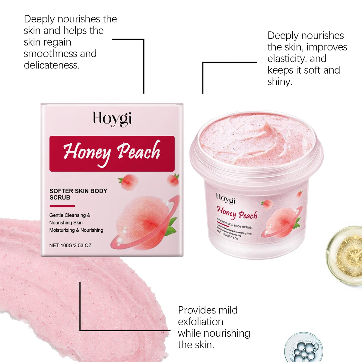 Honey Peach Softer Skin Body Scrub Gentle Exfoliating Cleanser Brightening Deep Cleaning Moisturizing Shiny Smooth Body Scrub