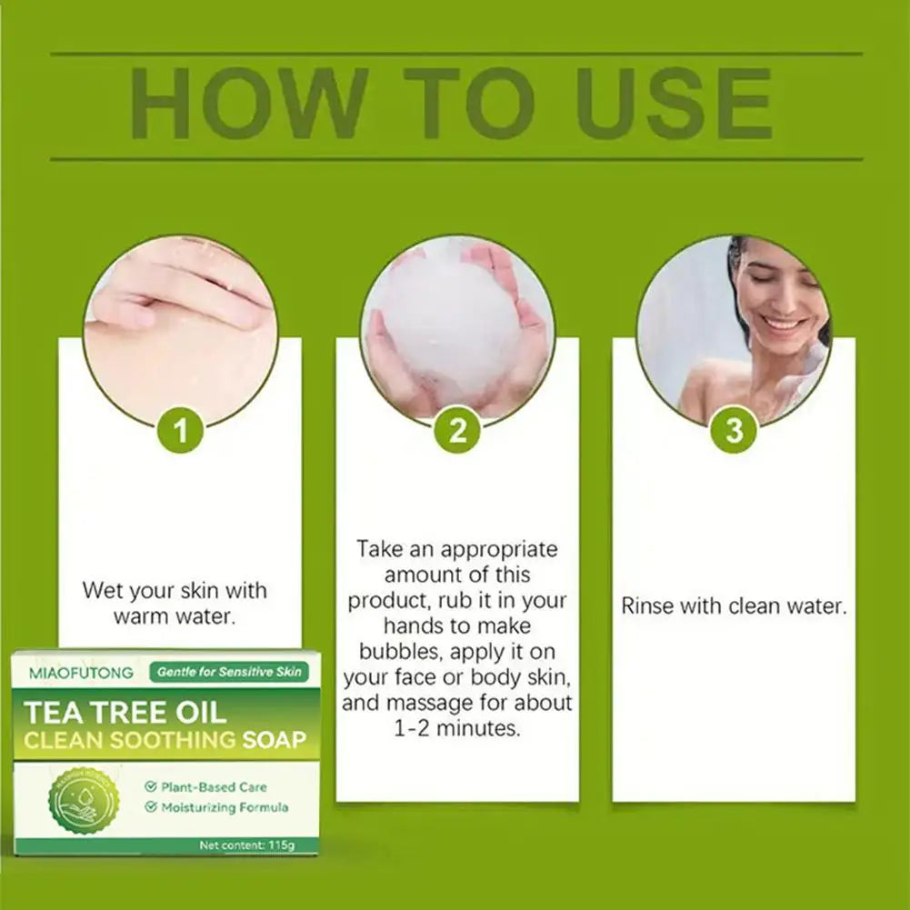 Tea Tree Oil Soap Bar for Men Women Natural Plant Extract Handmade Soap Deep Cleansing Soothing for Dry Skin Exfoliate Skin Care