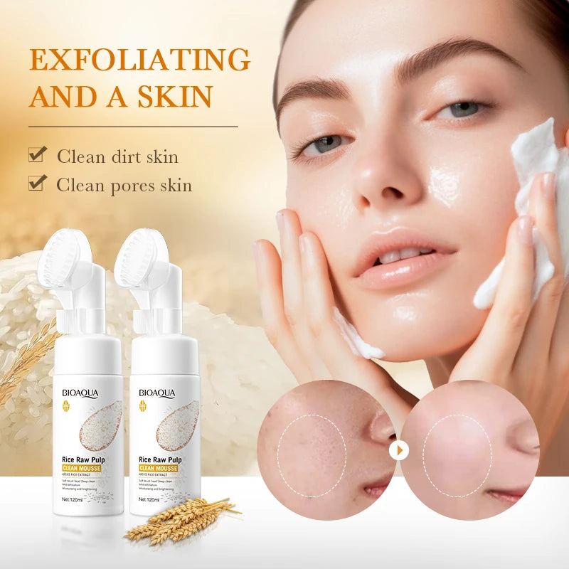 120ml BIOAOUA rice puree cleansing mousse, mild moisturizing, oil-controlling, pore-cleansing, exfoliating facial cleanser