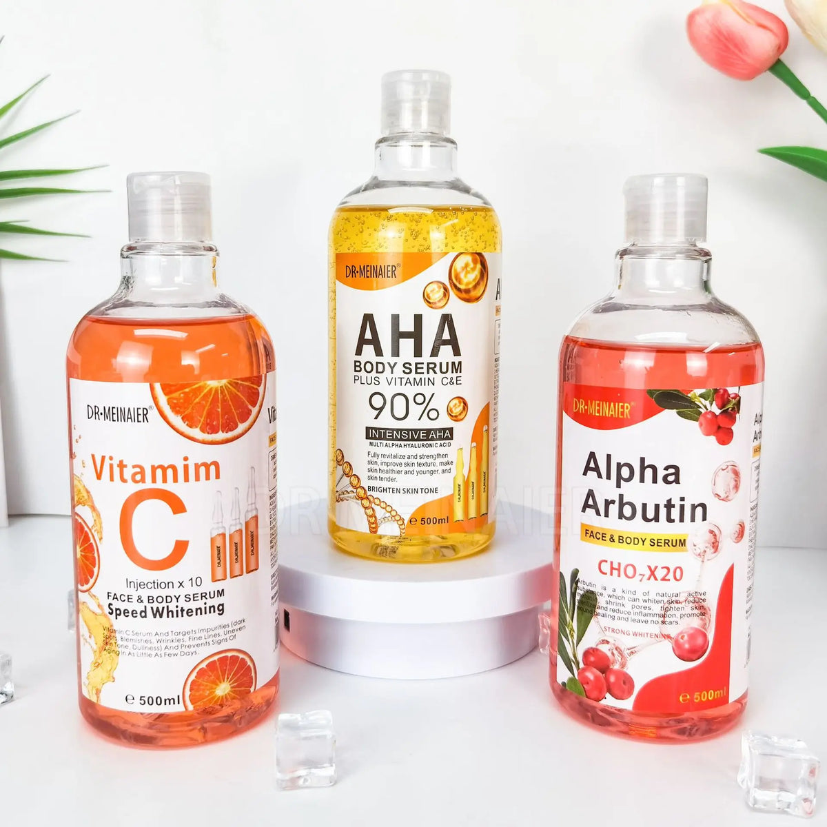 500ML Vitamin C AHA HYALURONIC& NICOTINAMIDE Face Serum Spots Eraser Corrector Whitening Moisturizing Lightening Body Cream 4