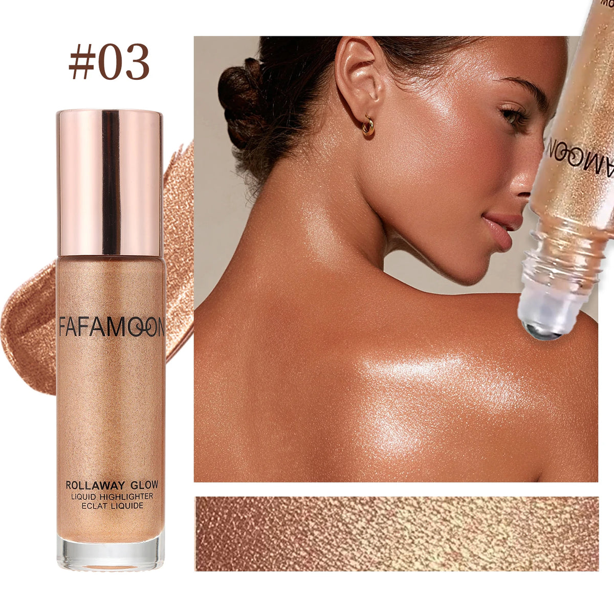 Pearlescent Glitter Roller Ball Shimmer Oil Lasting Shine Gold Bronze Contour Brighten for Face Body Sparkle Liquid Highlighter