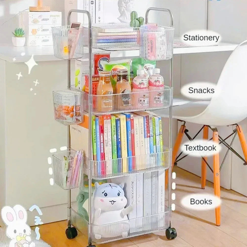 2/3/4 Layers Transparent Storage Rack with Wheels, Home Trolley Cart Suitable for Snacks Cosmetic Sundries and Kitchen Organizer