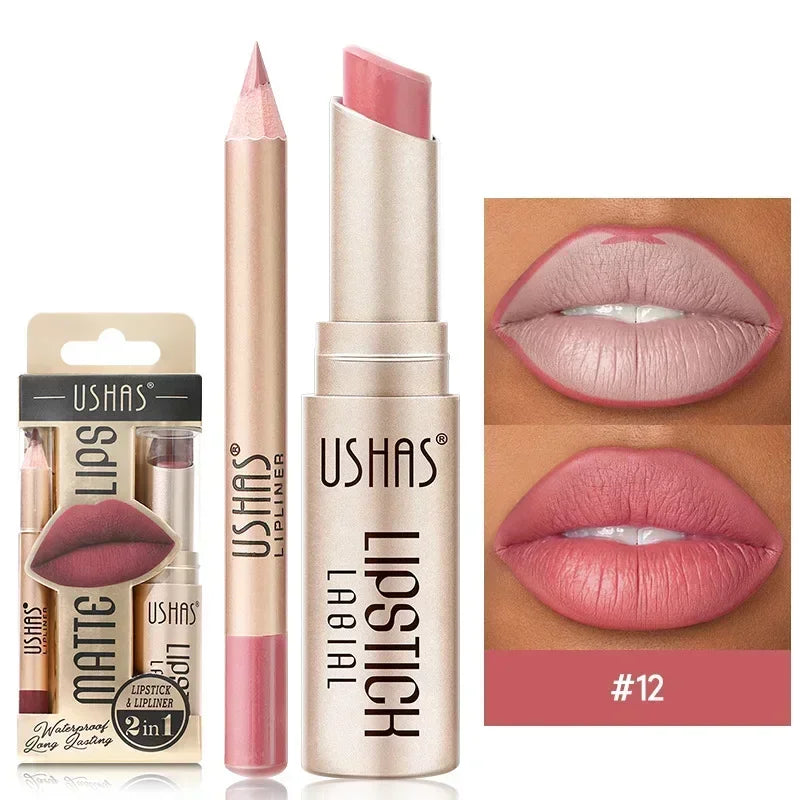 2 In 1 Lipstick Set Lip Liner Free Shipping Make-up for women Waterproof Long lasting Cosmetics Korean makeup Matte lipstick