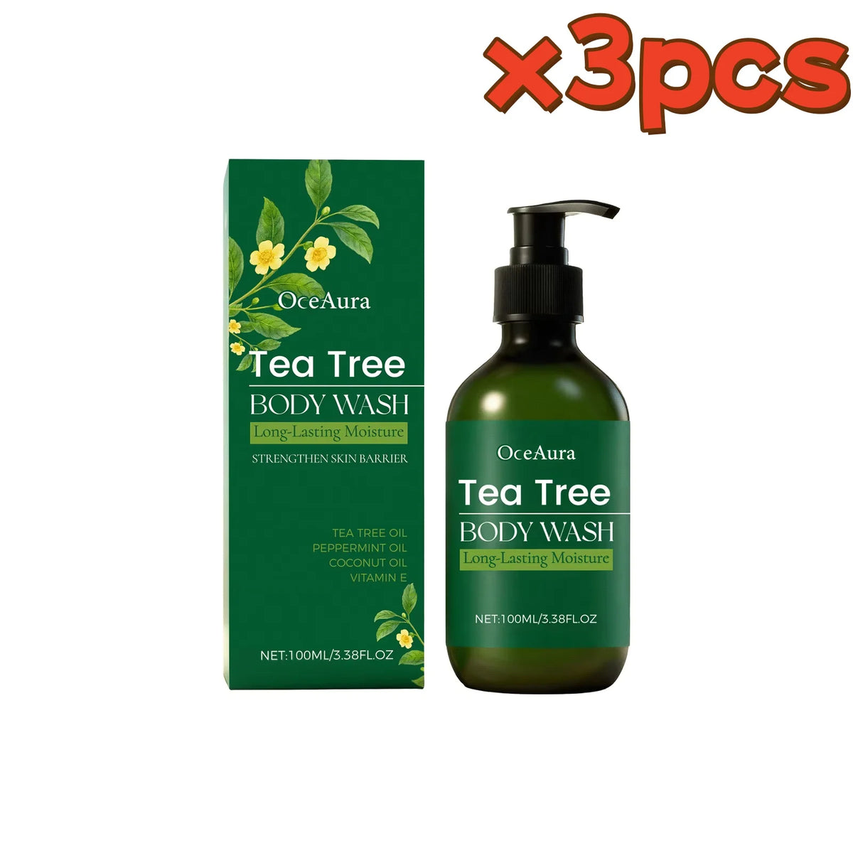 Oceaura Shower Gel Tea Tree Refreshing Moist Shower Gel Deep Cleansing Soothing Moisturizing Relief For All Skin Types 100ml