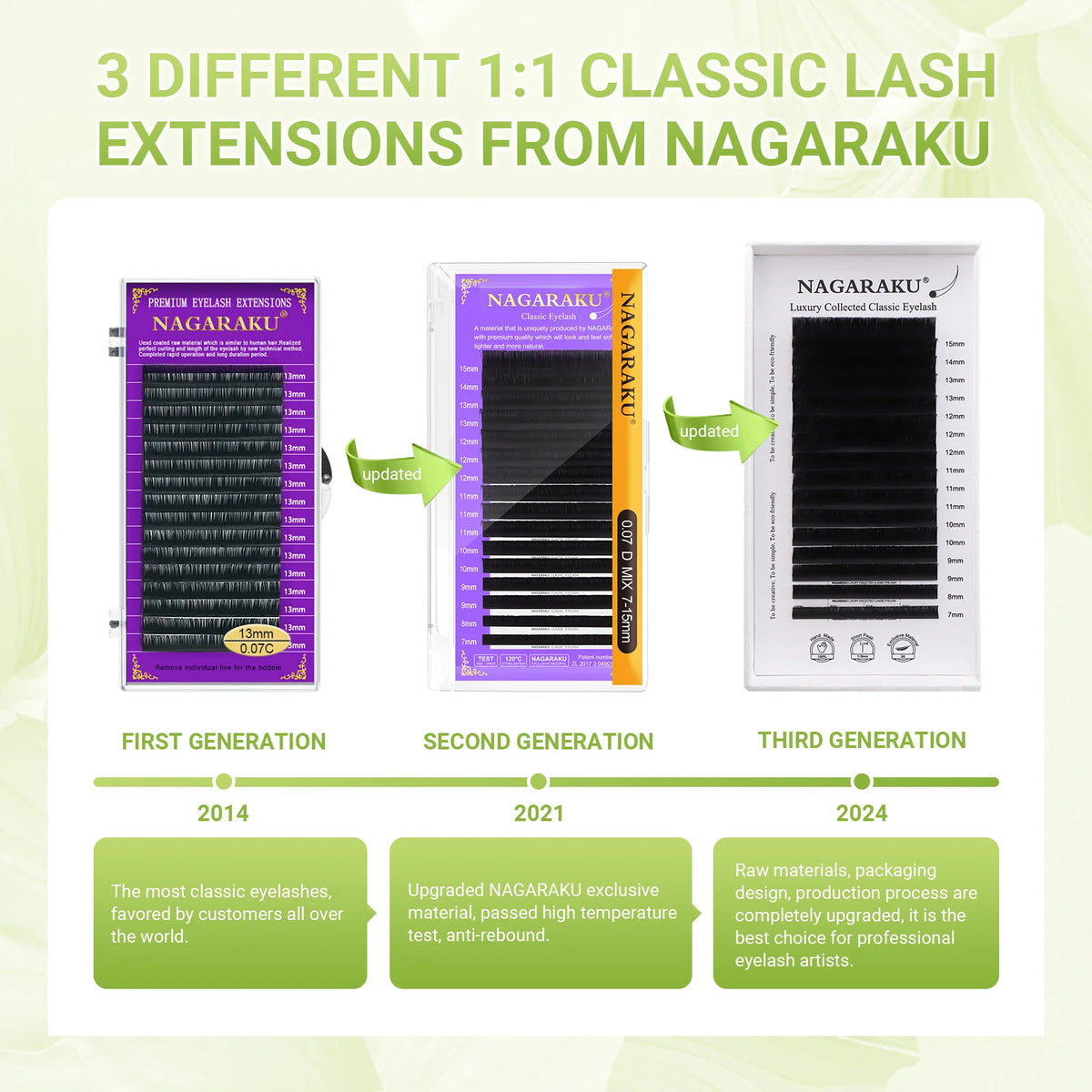 NAGARAKU Luxury Classic Eyelash Matte Black Dark Brown 100% Hand Made 3rd Classic Eyelash 16rows Individual Soft Natural