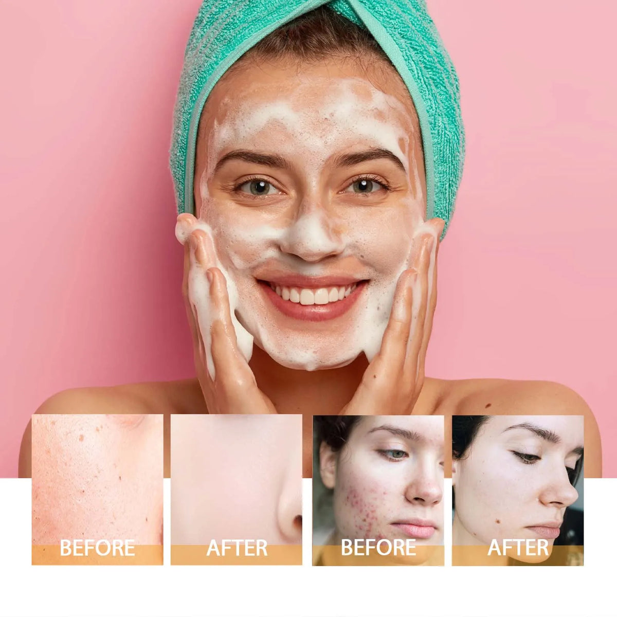 2-in-1 Turmeric Brightening Cleanser,Built in Silicone Brush Head,Synergistic Brightening Formula,Amino Acid Based Gentle Cleansing,Rose Water Hydration&Calming,Deep Nourishing, Cleansing&Hydrating All in One,Instant Foaming