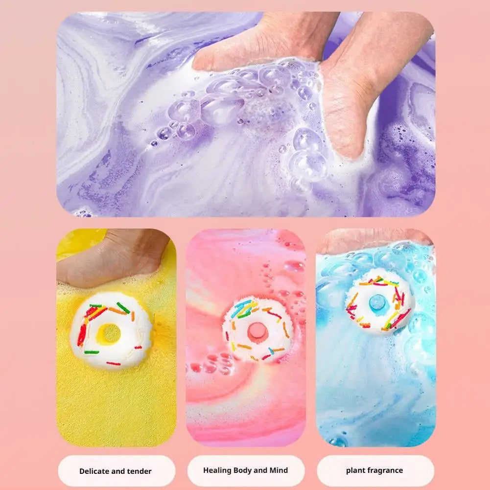 Donut Shaped Bath Salt with Moisturizing Oil, Fizzy Effervescent Bath Salt Ball for Relaxation, Skin Care Gift for Women