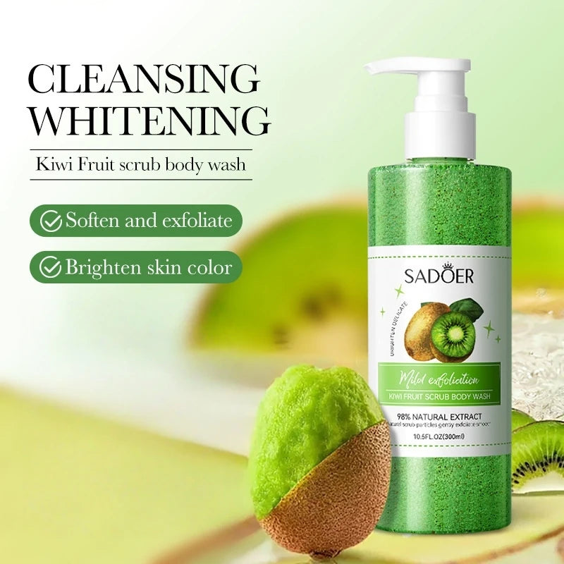 Kiwi Scrub Shower Gel 300ml, Contains Natural Fruit Extracts, Fine Scrub Particles Deeply Cleanse the Skin, Gently Massage to Exfoliate