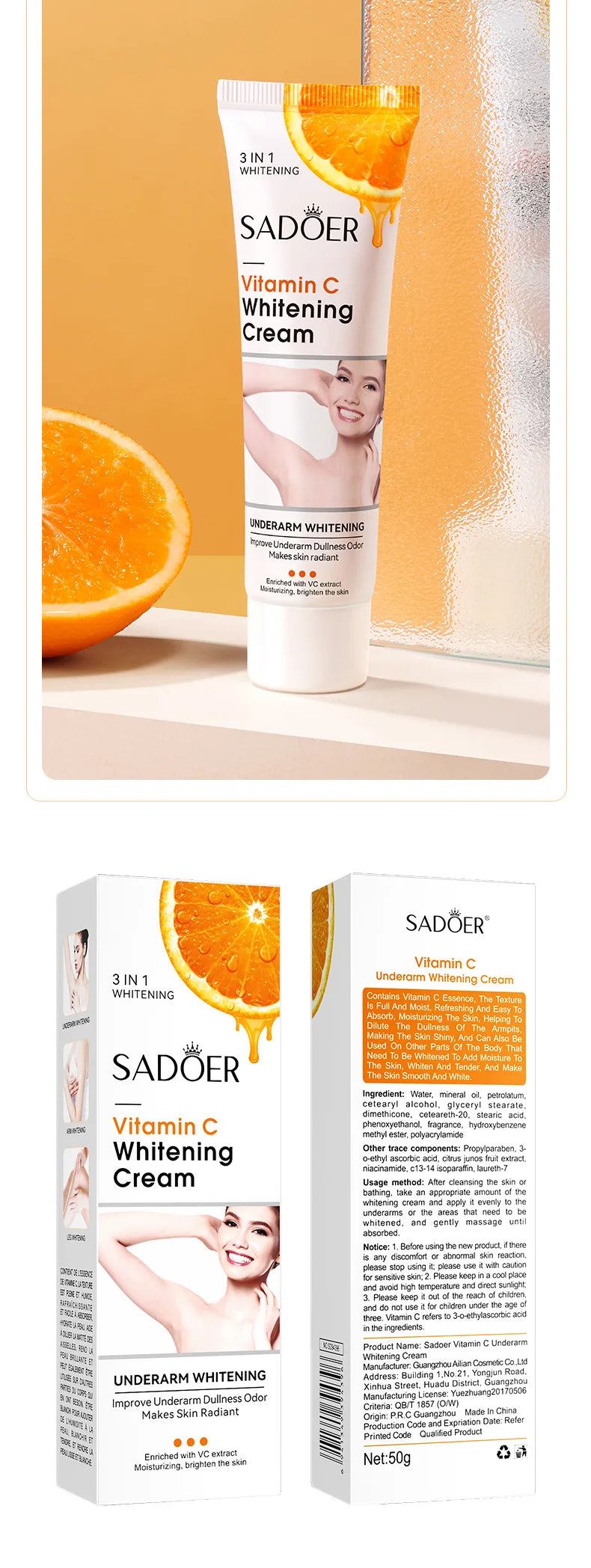 SADOER Vitamin C Whitening Cream Body Armpit Nourishing Anti-aging Smooth Moisturizing Body Lotion Exfoliating Creams Skin Care