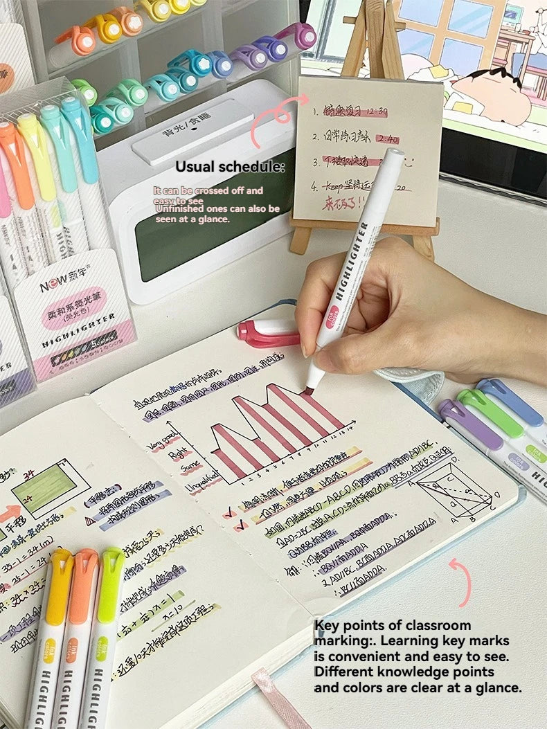 5/15PC Fluorescent Pen Set Student Marking Stroke Key Marking Pen High Beauty Color Handbook Pen Batch
