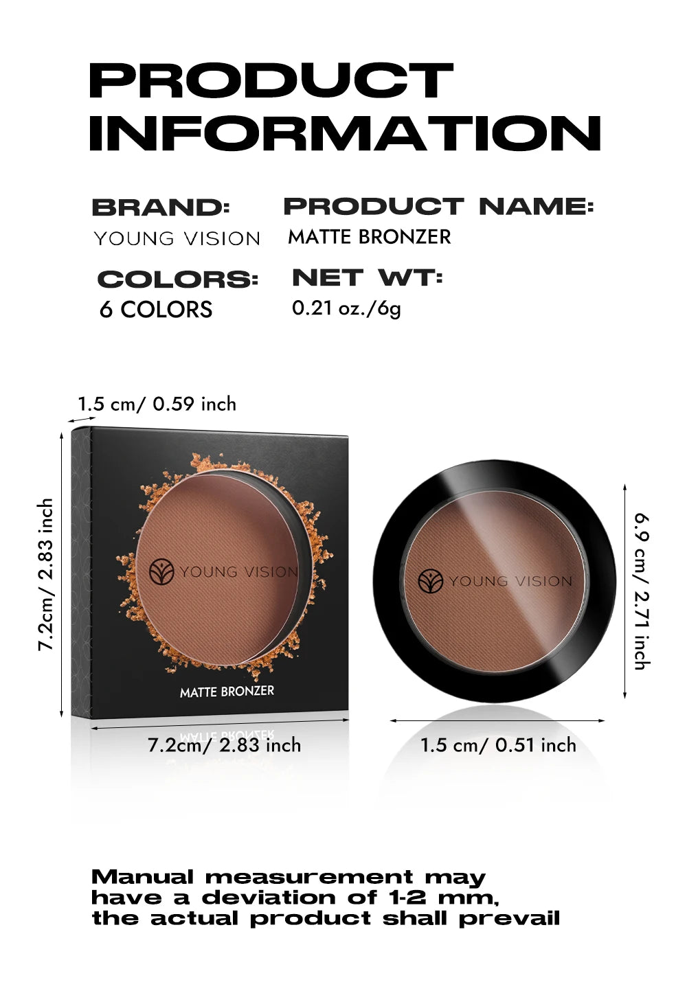 Professional Matte Contour Powder Tray Creates a 3D Facial Contour, with Long-Lasting Bronzing Powder for Setting Makeup