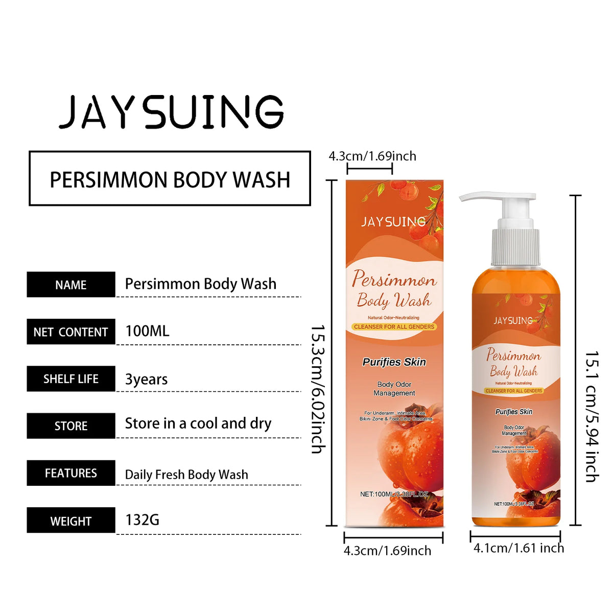 Persimmon Shower Gel Gentle Cleansing Deodorizing Exfoliating Maintain Skin Comfort Long Lasting Oil Control Fragrant Body Wash