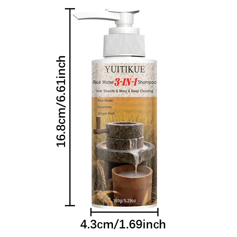 YUITIKUE Rice Water 3-in-1 Shampoo - Rosemary Ginger Root Deep Cleansing Shampoo for Smooth Shiny Hair