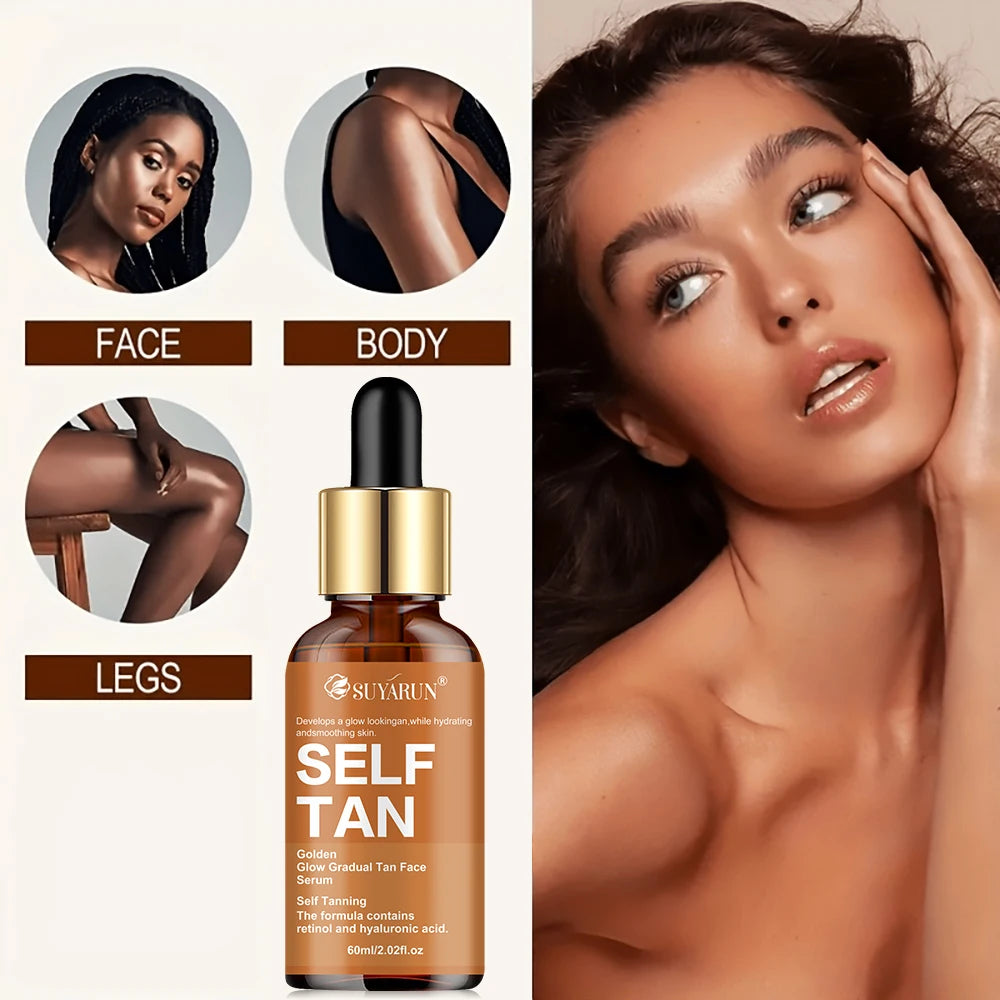 SUYARUN Self-Tanning Serum with Coconut, Jojoba Oil & Aloe – Evens Skin Tone, Gentle Hydration for All Skin Types & Genders.