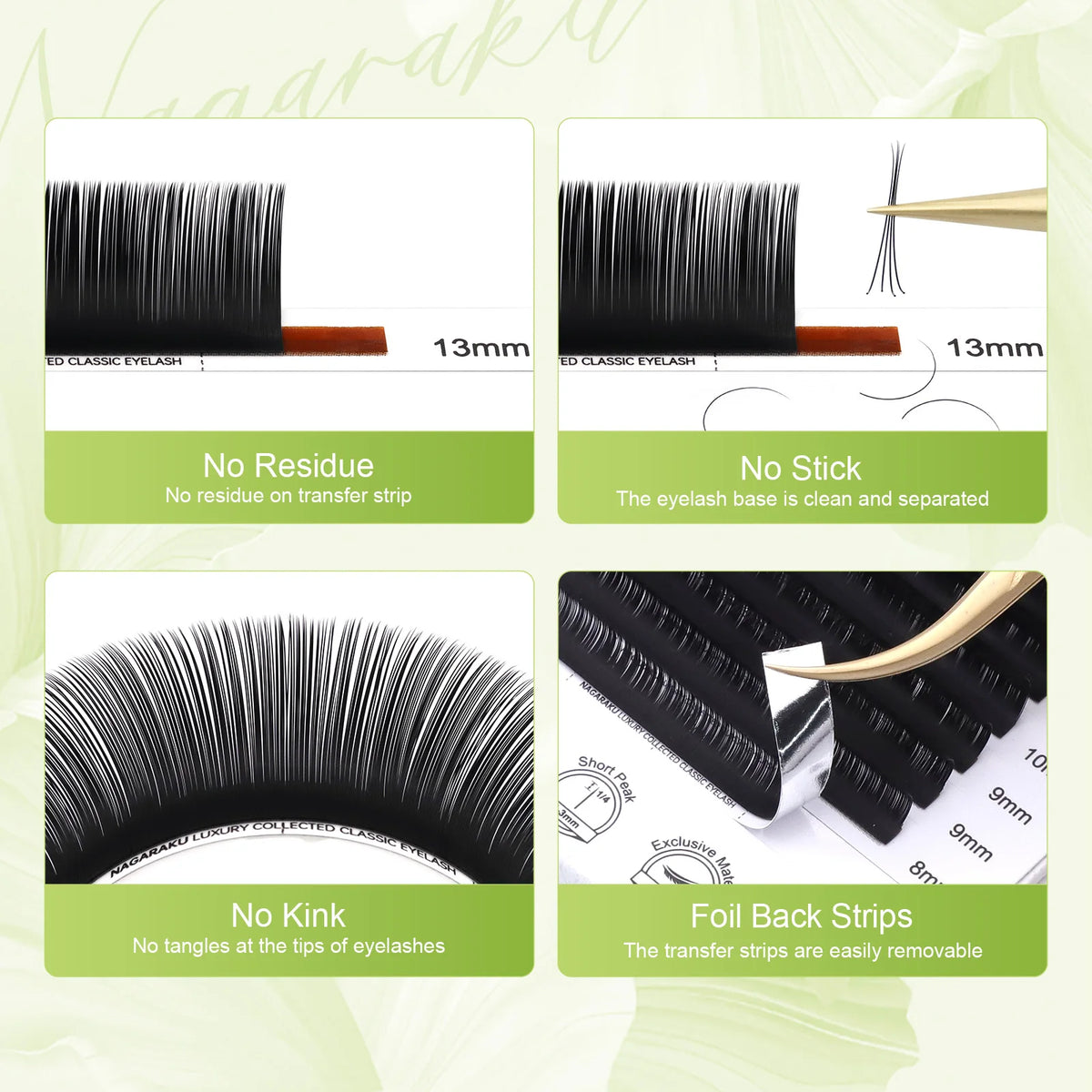 NAGARAKU Luxury Classic Eyelash Matte Black Dark Brown 100% Hand Made 3rd Classic Eyelash 16rows Individual Soft Natural