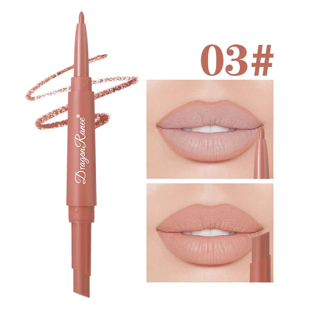 Waterproof Nude Matte Lip Liner Pencil Double Ended Matte Lipstick Lasting Moisturizing Rose Red Lipstick 2 in 1 Lipliner Makeup
