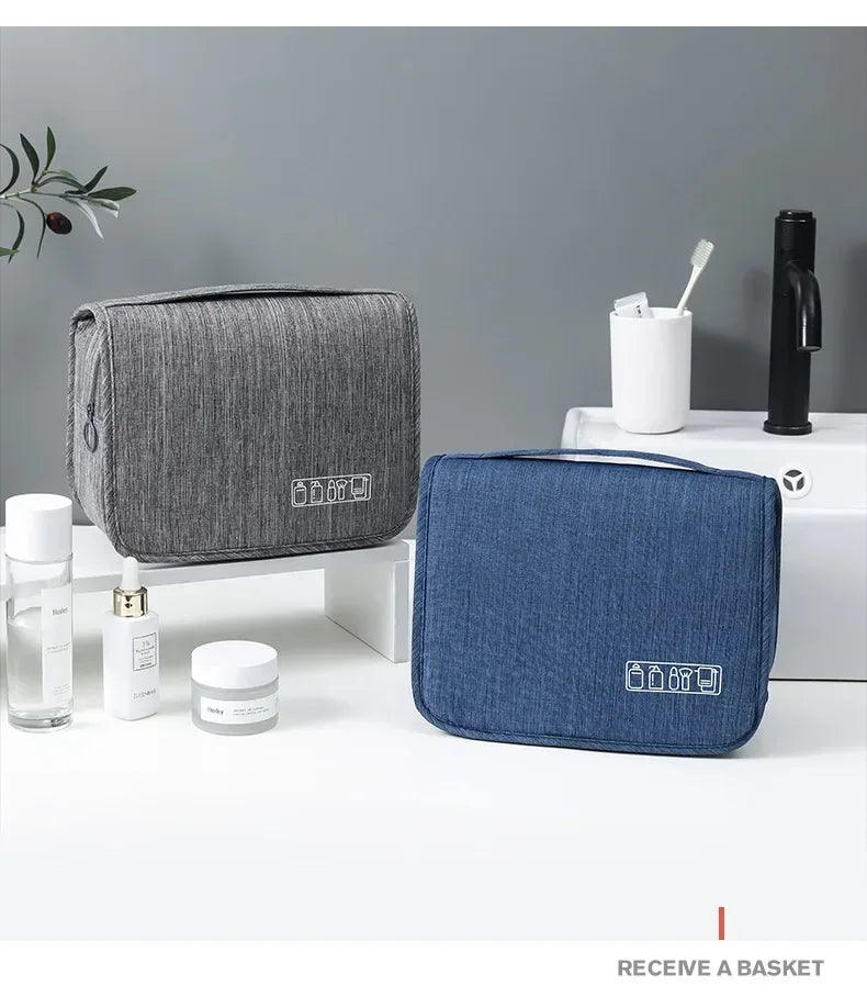 Waterproof Oxford Travel Wash Bag, Portable Hanging Cosmetic & Toiletry Organizer for Men & Women