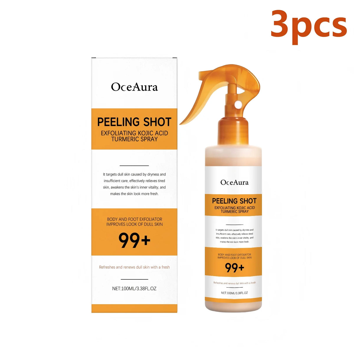 OceAura Peel Shot Kojic Acid Turmeric Spray Exfoliate Skin Care Dead Skin Remover Improve Uneven Looking Exfoliating Spray 100ml