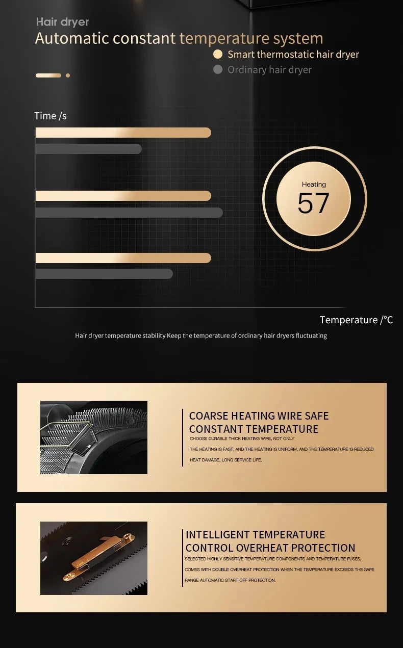 HOMEFISH 5‑Speed Professional Hair Dryer, Salon‑Grade High Power, Hot Cold Air Negative Ionic Blow Dryer