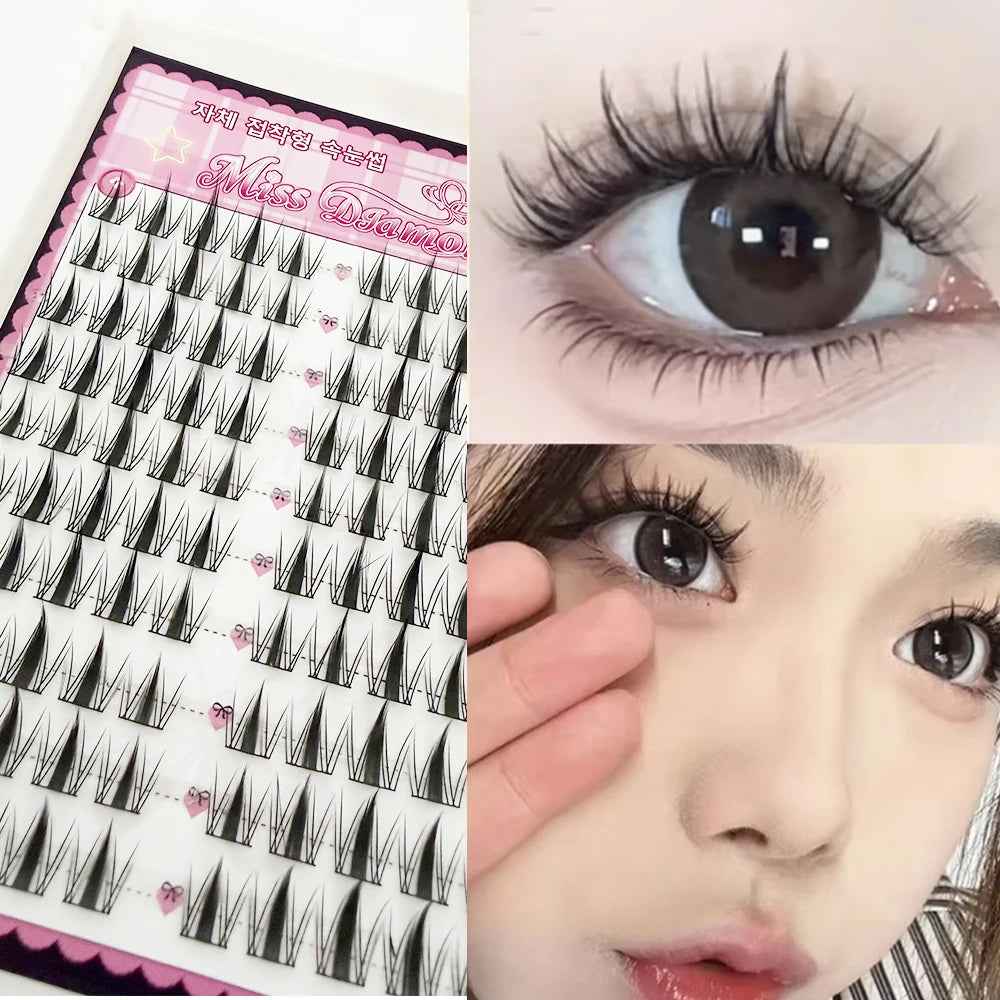 Gege Bear No-Glue False Eyelashes - Easy 3-Step Application, Natural Look, Perfect for Beginners with Sunflower Desig