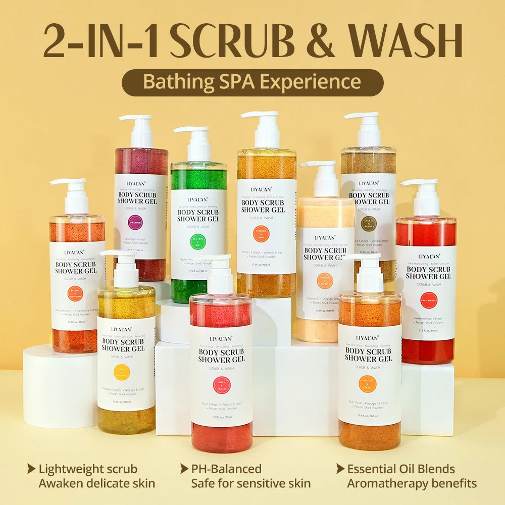 Scrub Shower Gel Turmeric Kojic Acid Even Skin Tone Smooth Exfoliating Moisturizing Soothing Body Wash Body Care Cleansing Bath