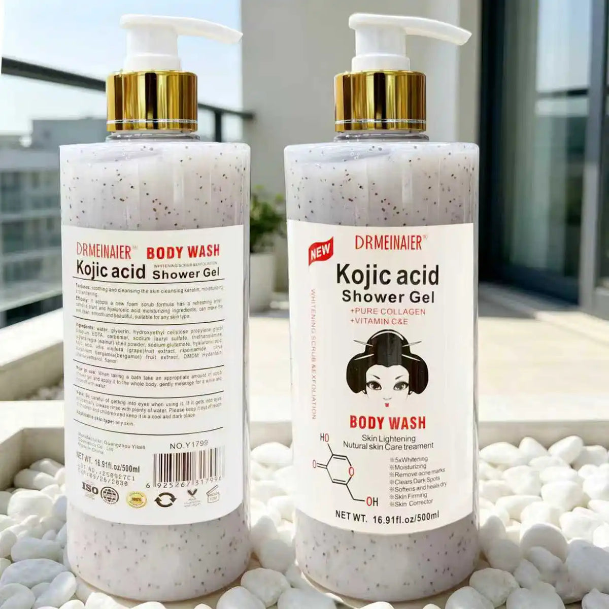 500ml Kojic Acid Shower Gel Deep Cleansing Brighten Skin Body Wash Skin Whitening Exfoliator Body Care Moisturizing Skincare