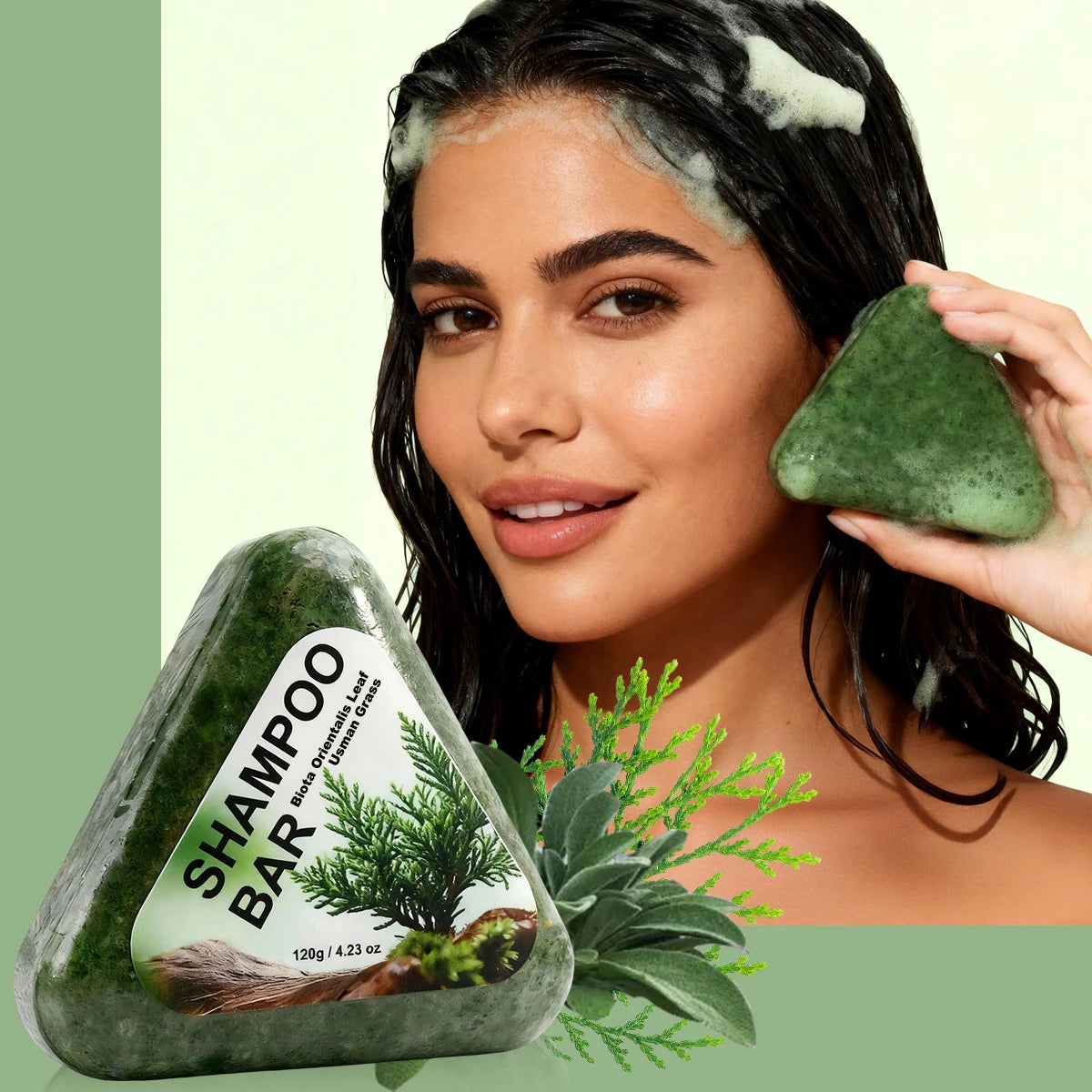 Usman Grass Smooth Triangle Shampoo Bar, Deeply Moisturizing Herbal Soap, Deeply Cleanses and Removes Odors, Smooths Frizz