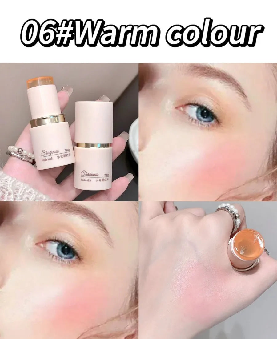 SHAQINUO Cream Blush Stick - Watery Glow, Long-Lasting, Natural Tint, Korean-Style Cheek Makeup for Fresh Look
