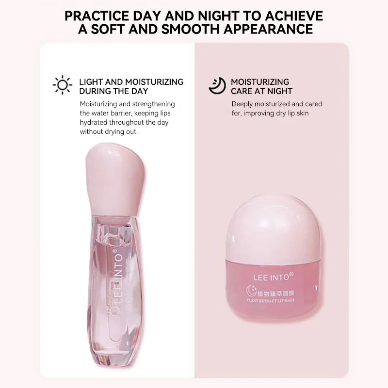 Leeinto Plant Essence Lip Care Set: Moisturizing, Long-Lasting Nourishment, Gentle Formula, Lightweight Texture, Lip Gloss, Lip Mask, Enhances Complexion, Pre-Makeup Primer, Essential for Daily Commuting and Dating, Night Car