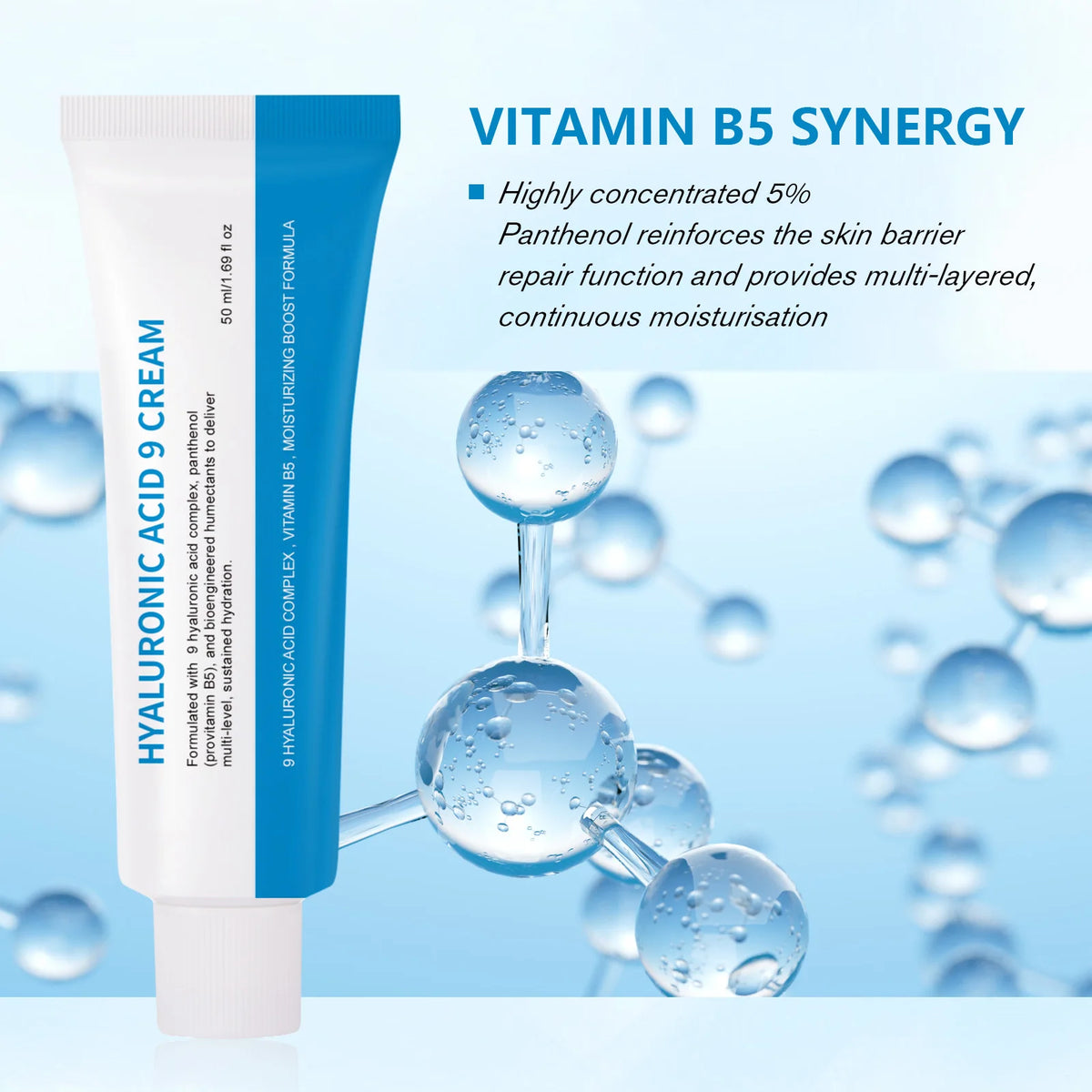 Hyaluronic Acid 9 Cream Complex Vitamin B5 Deep Hydration Anti-Aging Soothes Irritation Accelerates Healing Barrier Repair Care