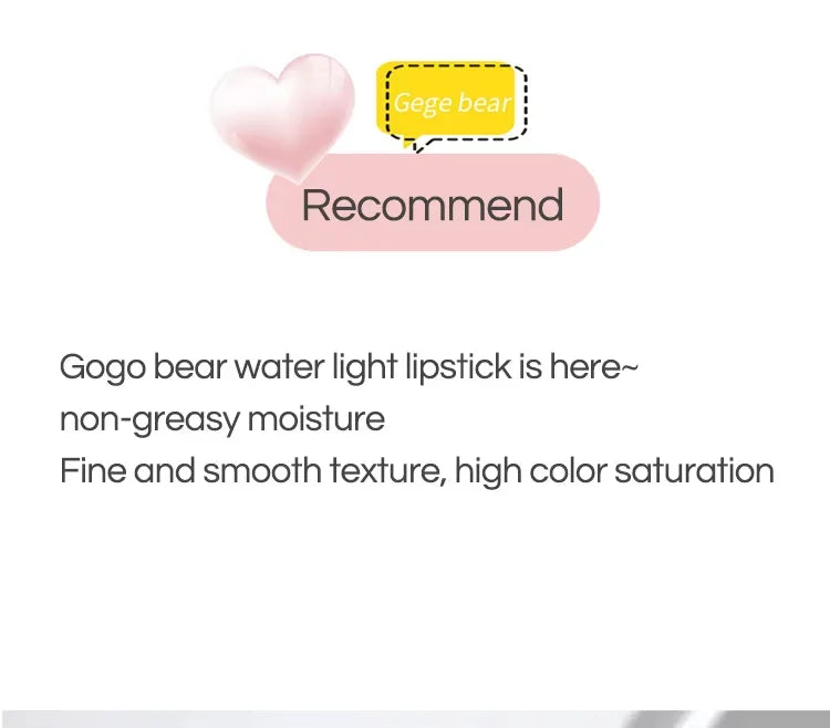 Silky Glossy Lipstick Gege Bear Pump Lips Moisture Water Bomb Comfortable Ultra Sheen Non-Stick Cup Lip Balm