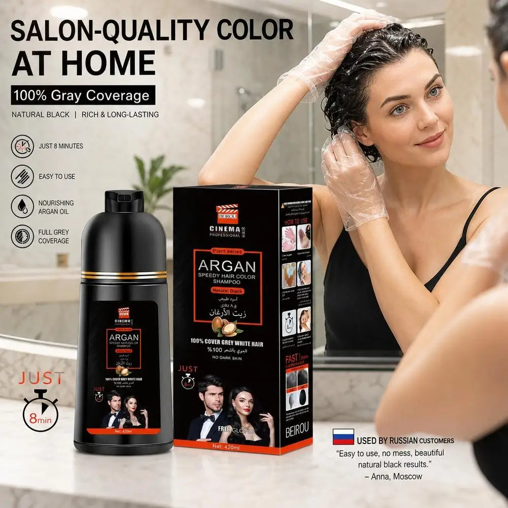 3-in-1 Collagen Argan Oil Shampoo Long-Lasting Black Hair Dye Shampoo for Men Women Nourishes Colors Gray Hair, 400/420ml