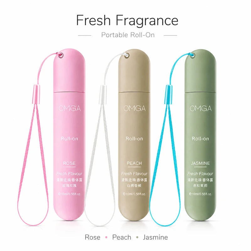 3pcs Portable Roll On Perfume Set 16ml Fresh Body Fragrance for Women Travel Size Long Lasting Scent Rose Peach Jasmine