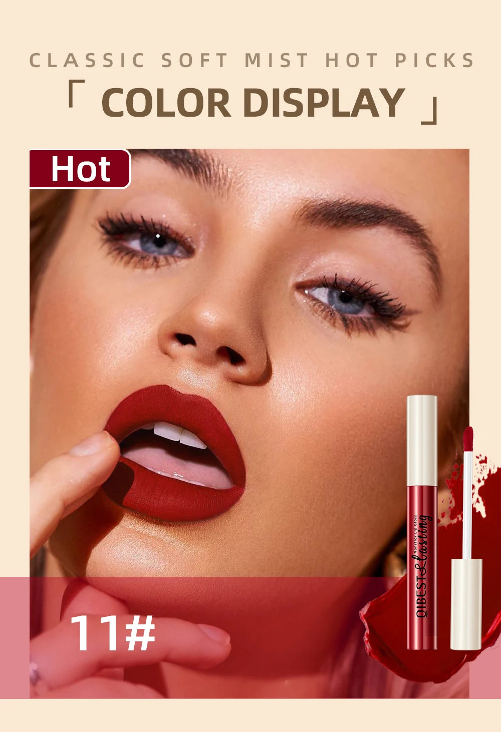 QIBEST Matte Liquid Lipstick Waterproof Long Lasting Velvet Lip Gloss Tint Tube Matte Nude Pigment Red Lipgloss Lips Makeup