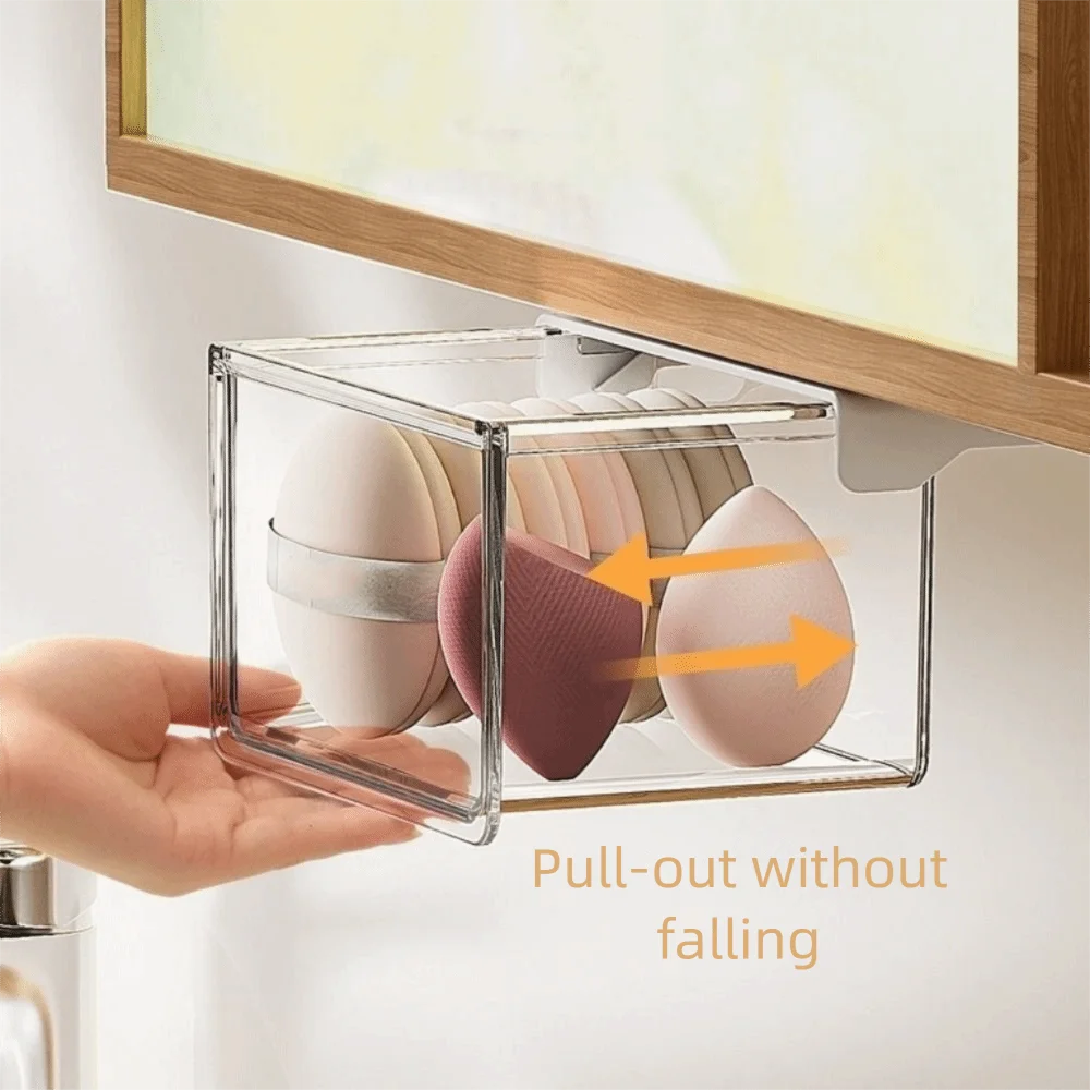 Plastic Drawer Style Storage Box Self Adhesive Large Capacity Makeup Storage Container Transparent Space Saving