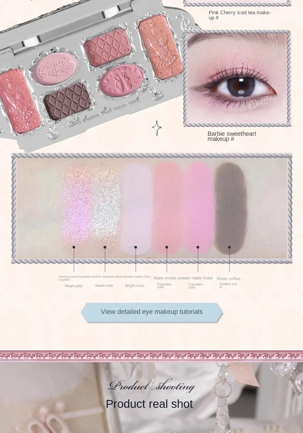 Flower Knows Black Swan Ballet Eyeshadow Palette Matte Fine Shimmer Pearl Face Palette 6 Colour Glitter Eye Shadow