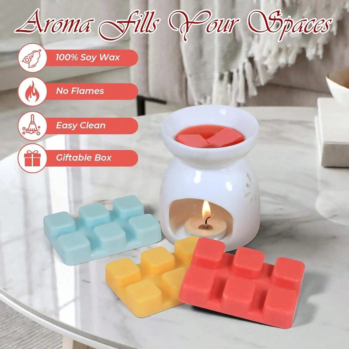 Scented Wax Melts Set, 8 Assorted Scents (Lavender/Vanilla/Rose), Natural Soy Wax Candle Wax Tarts for Home Fragrance & Relaxati