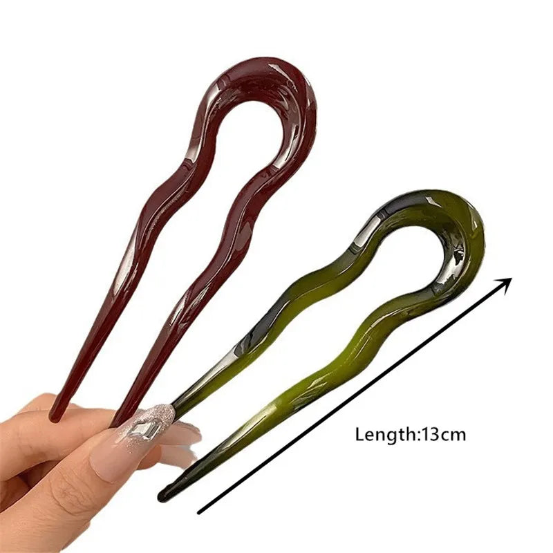 U-Shaped Hair Fork Fashion Tortoiseshell Acetate Acrylic Hairpin Geometric Design Headwear Hair Sticks Women Girls