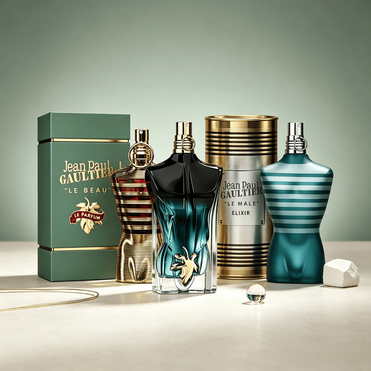 Jean Paul Gaultier Le Male Le Beau Series 3 Styles Perfume Collection for Men Eau De Parfum Long Lasting Fragrance Iconic Torso Shaped Bottle Luxury Cylindrical Metal Gift Can Ideal Birthday Holiday Collector Gift for Husband