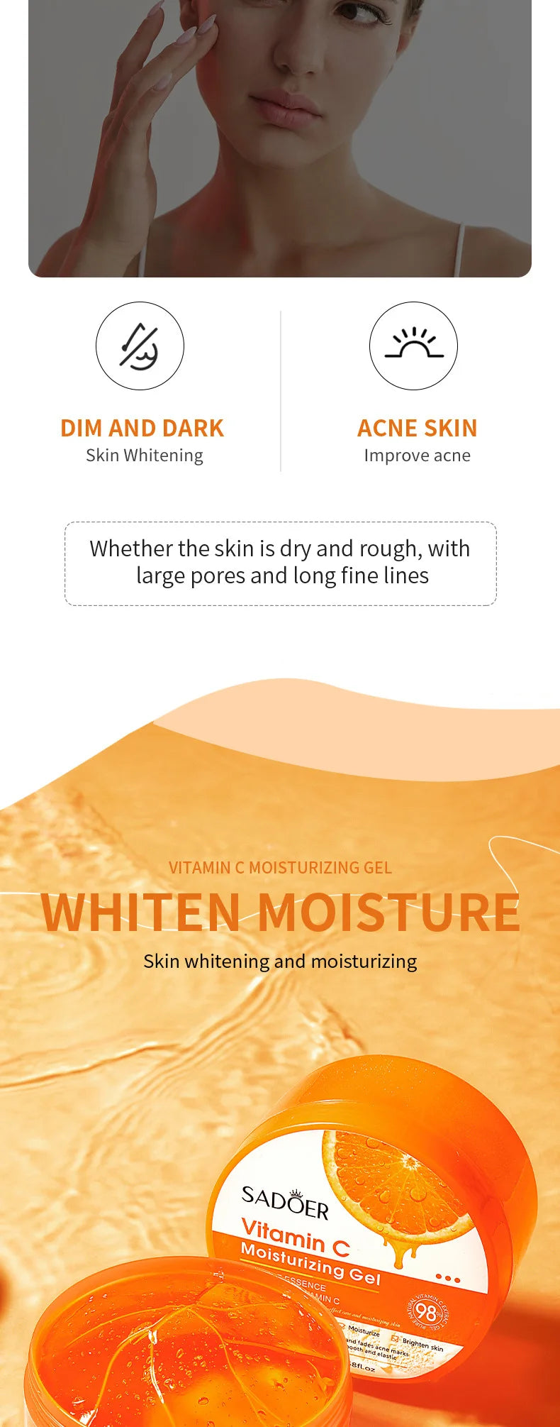 300g Aloe Vera Hydrating Gel Vitamin C & Collagen Moisturizer Skin Gel Evening Primrose VE Soothing Repair Gel for Face & Body