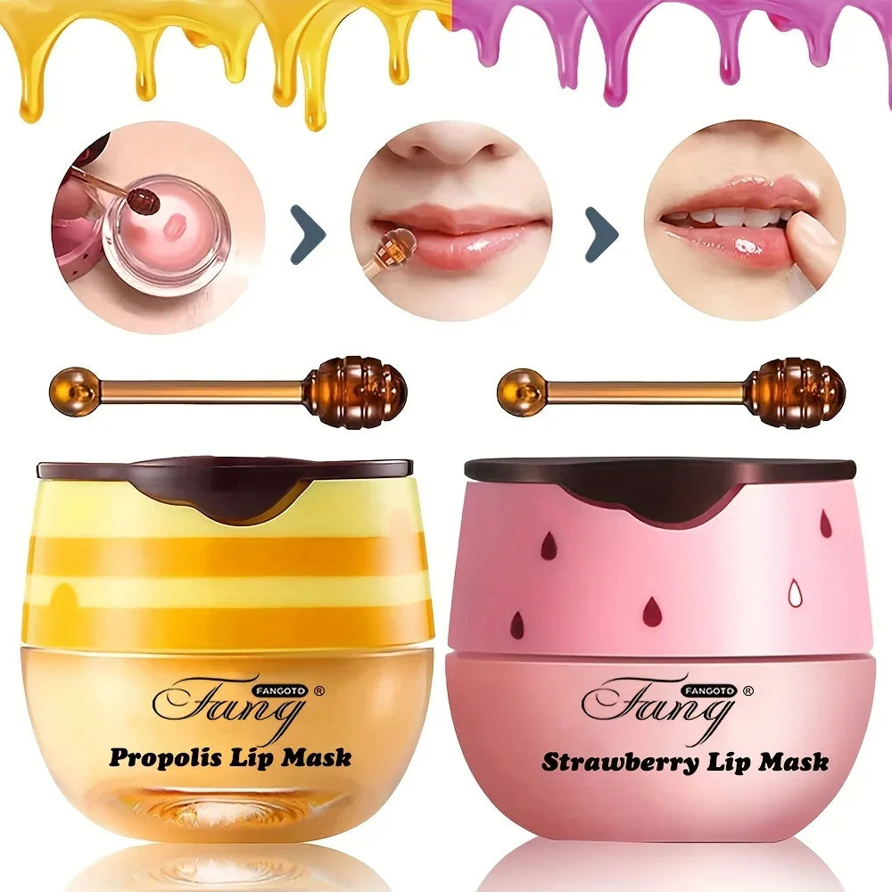 2 Pack Bee Balm Lip Balm, Exfoliating & Hydrating & Prevention Dry and Cracked Lip Scrubs Lip Sleeping Mask Reduces Lip Lines