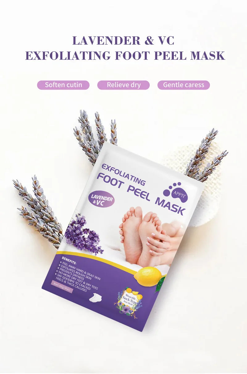 Lavender & VC Foot Peeling Mask Exfoliating Heels Calluses Remove Foot Patches Dead Skin Remover Pedicure Socks Foot Care 1Pair