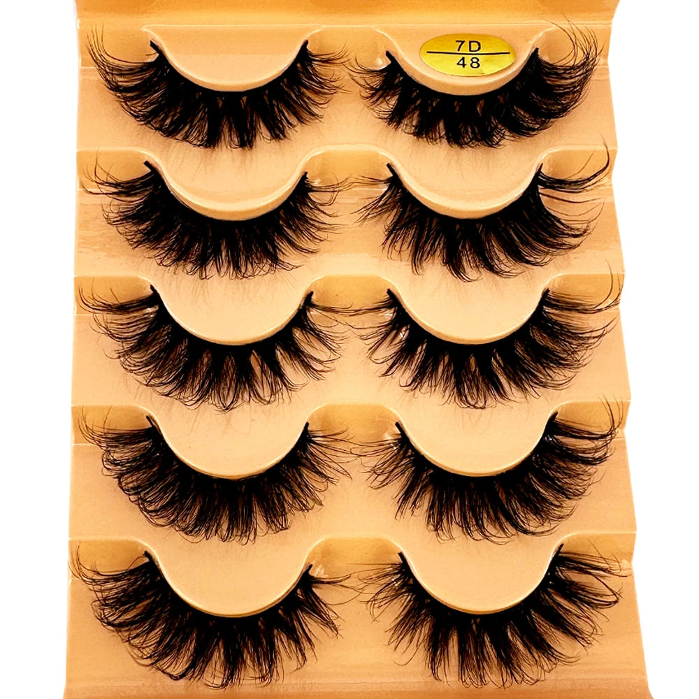 Cat Eye Eyelashes 3D Natural False Lashes D Curl Fluffy Soft Cross 5 Pairs Manga Lashes Wispy Natural Eyelash Extension Makeup