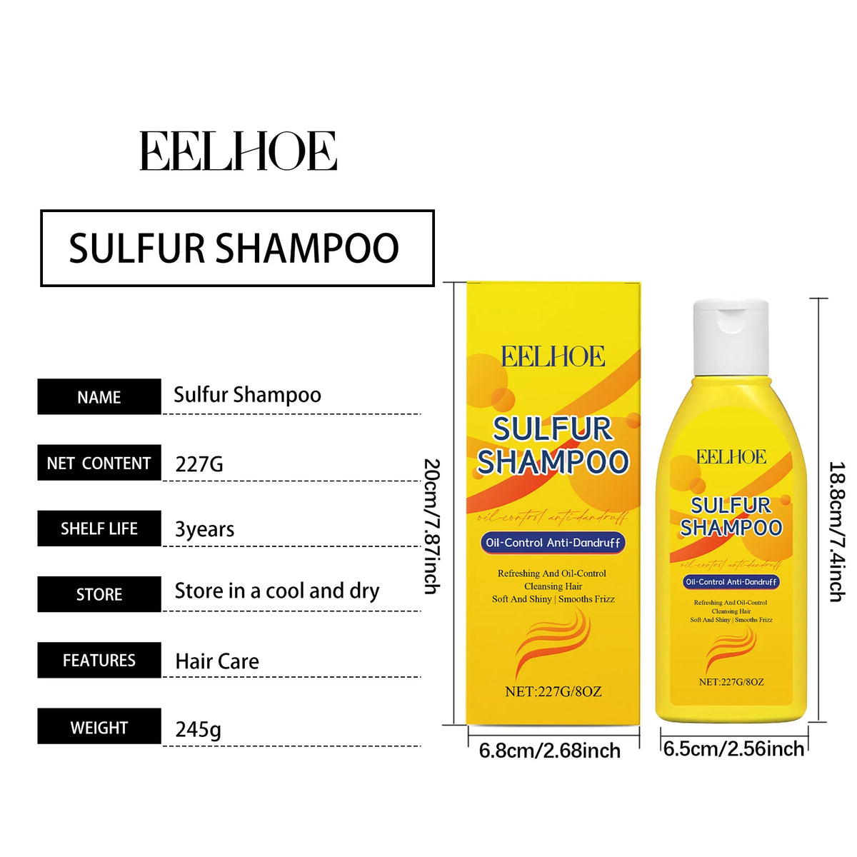 EELHOE Sulfur Shampoo Strengthen Roots Oil Control Fluffy Hair Moisturizing Mild Formula Itch Deeply Clean The Scalp 227g