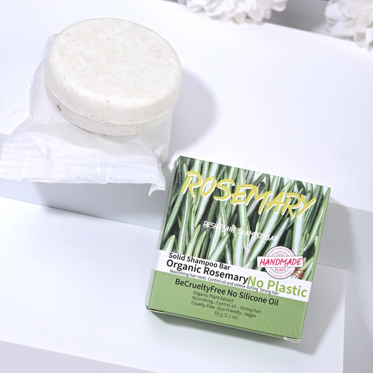 60g Natural Fragrance Rosemary Shampoo Soap, Handmade Soap Oil Control and Dandruff Removal Soap for Both Men and Women