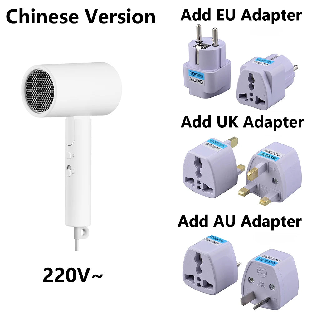 MIJIA Foldable Portable Hair Dryer H101,15m/s Airflow,50 million Negative Ion Dryers,4 Mode,1600W,220V CN Version With Adapter