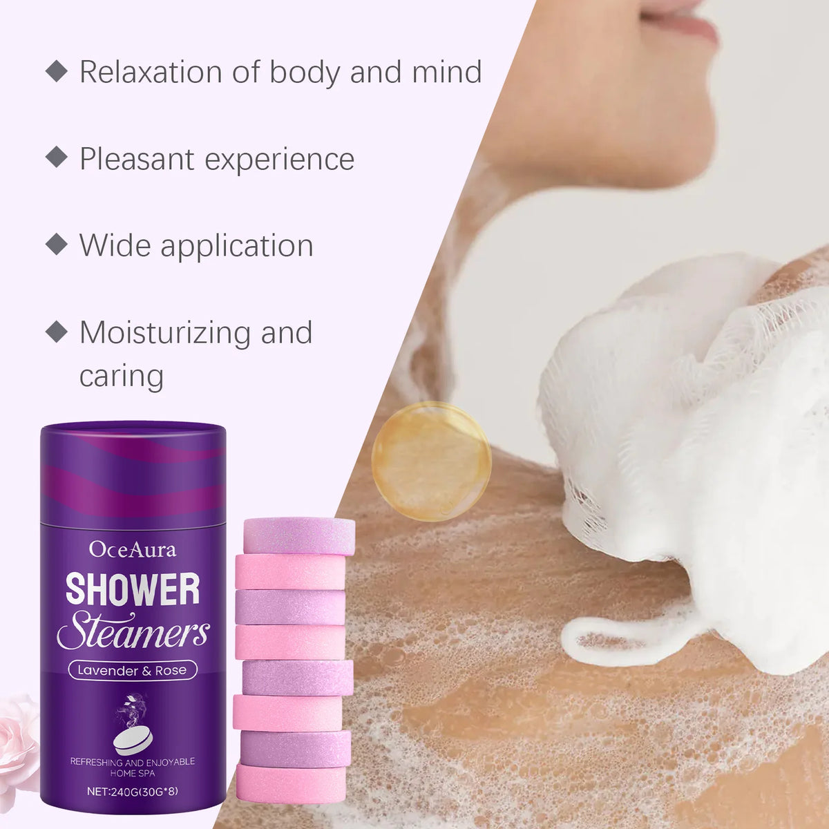 OceAura Shower Steamers Aromatherapy Home Spa Lavender Rose Relax Body Mental Relaxation Bath Products Shower Steamers Tablets