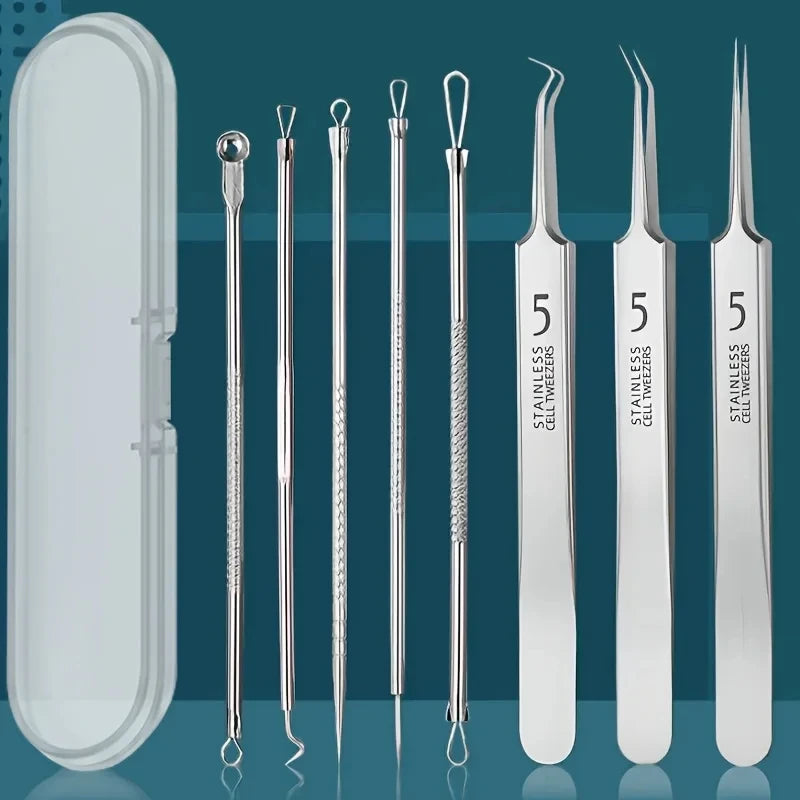 Stainless Steel Blackhead Remover Kit 3 5 8-Piece Professional Pimple Popper Set For Acne Blemish Extraction