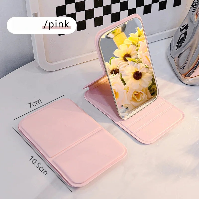 1pc Mirror Makeup Mirror Portable Folding Mirror Girl Makeup Mirror HD Desktop Stand up Mini Portable Small Mirror Travel