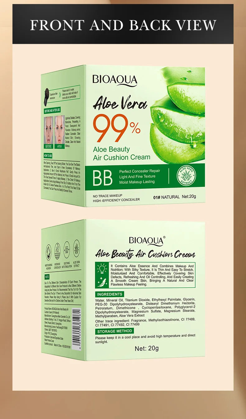 Aloe Air Cushion Foundation CC Cream Water Feeling Flawless BB Cream Moisturizing Oil Control Smooth Natural Concealer